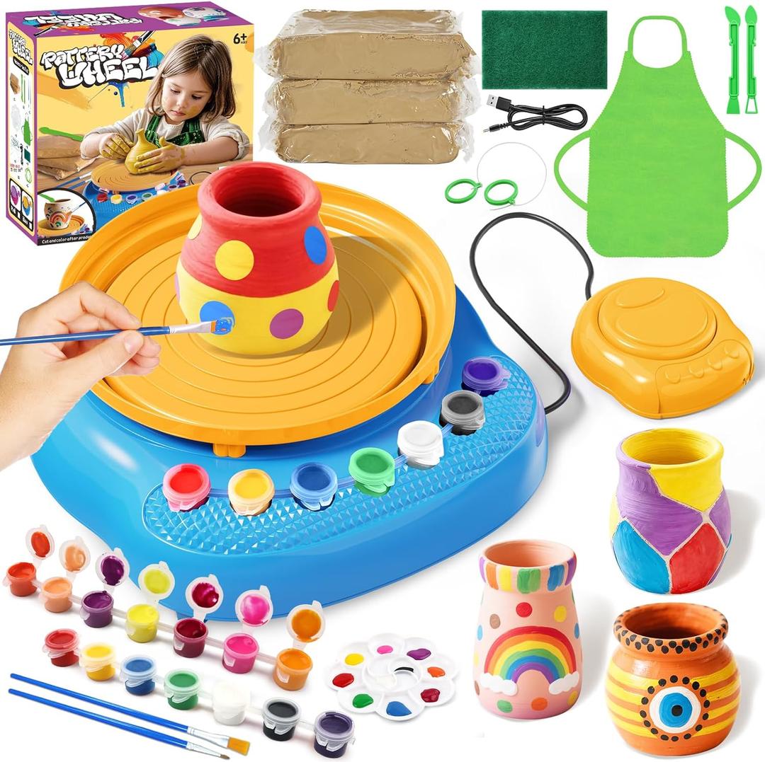 Arts and Crafts for Kids Ages 8-12, Pottery Wheel for Kids, Complete DIY Clay Wheel Pottery Kit for Beginners, Kid Crafts Toys Gifts for Girl Boys Ages 6 7 8 9 10 11 12 13 Year Old Christmas Birthday (BLUE)