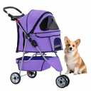 BestOffice Pet Stroller for Small Medium Dogs & Cats, 3-Wheel Foldable Dog Stroller with Cup Holder, Lightweight Travel Carrier, Waterproof Design for Outdoor Walks, Purple