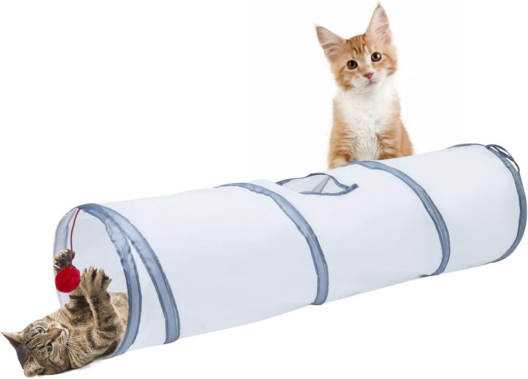 Sheldamy Cat Tunnel, 2-Way Cat Tunnels for Indoor Cats, Collapsible Cat Play Tunnel, Interactive Toy Maze Cat House with 1 Play Ball for Cats, Puppy, Kitty, Kitten, Rabbit (White & Grey) Sheldamy Cat Tunnel, 2-Way Cat Tunnels for Indoor Cats, Collapsible Cat Play Tunnel, Interactive Toy Maze Cat House with 1 Play Ball for Cats, Puppy, Kitty, Kitten, Rabbit (White & Grey)