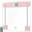 FITINDEX Bathroom Scale for Body Weight, Highly Accurate Digital Weighing Scale with Large LCD Display, Transparent and Slim Tempered Glass, 400 lbs, Pink