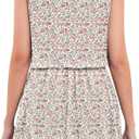 CYiNu Women's Mini Dress Chiffon V Neck Sleeveless Boho Floral Summer Dress(White-Green Pink, S)