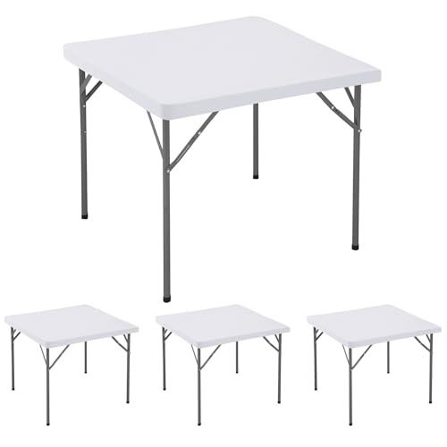 Enjoyidea Square Fitted Tablecloth 34x34 Inch-4 Pack White Card Elastic Spandex Table Cover-Small Stretch Folding Table Cloths Topper Cap for Kitchen Dining Picnic Patio Outdoor Party Tables