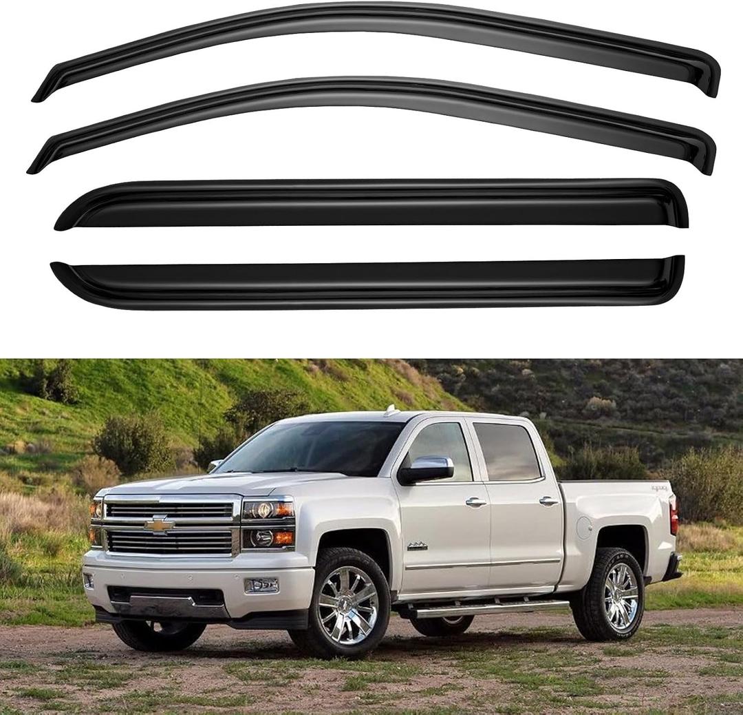 Window Visors Rain Guards for 2014-2018 Chevy Silverado/GMC Sierra 1500 Full-Size Cab, Out-Channel Window Vent Wind Deflectors Visors Shades for 2015-2019 Silverado/Sierra 2500HD 3500HD Crew Cab