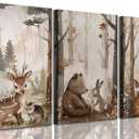 3Pcs Woodland Animal Nursery Canvas wall art Wild Animals Forest Paintings Pictures Wall Decor Fox Bear Deer Watercolor Poster Printing Artwork for Boys Room Girls Room Home Decoration, 24x16"