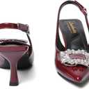 Women's Slingback Kitten Heels Closed Pointed Toe Dress Shoes with Rhinestone Wedding Party Pumps Patent Leather Dating Working (7.5, Burgundy Red)