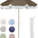 Tempera 7ft Outdoor Patio Umbrella with Carry Bag,Beach Umbrella with Fringe|Vintage Tassel Umbrella with Prime Steel Pole and Ribs Push Button Tilt,Ideal for Garden Lawn,UPF50+ (KHAKI)