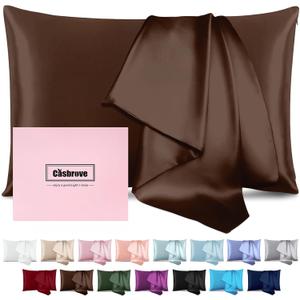 Silk Pillowcase for Hair and Skin Mulberry Silk Pillowcase Soft Breathable Smooth Both Sided Natural Silk Pillowcase with Zipper Beauty Sleep Silk Pillow Case 1 Pack for Gift(Standard,Brown)