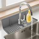 Silicone Faucet Drip Catcher Tray Mat - Upgraded Design - Sink Backsplash Guard Behind Faucet, Silicone Faucet Mat for Dish Soap Sponge Holder, Kitchen Counter Bathroom Kitchen Sink Splash Guard -Grey (14.4x8.8 inch, Gray)