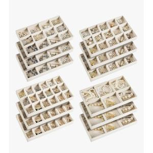 Junkin 12 Pcs Jewelry Tray Velvet Stackable Jewelry Organizer Trays Divided Earring Accessories Storage Containers Box