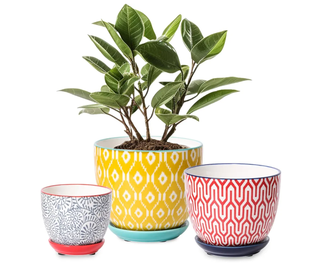 Selamica Ceramic Plant Pots, Indoor Flower Pots for Indoor Plants, 3.5+4.6+5.5 Planters with Drainage Hole & Saucer, Set of 3, Home Decor, Assorted Colors