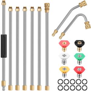 Sun Joe 7-Piece Pressure Washer Accessory Set - 10ft Replacement Lance, Curved Rod (30 or 120 Degree), 6 Spray Nozzle Tips, 10 O-Rings, 1/4 Inch Quick Connector, 4000 PSI