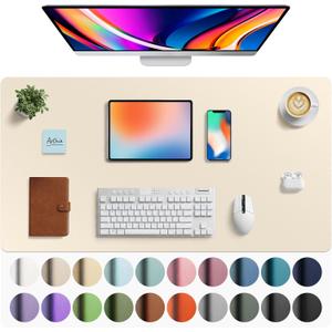 Aothia Faux Leather Desk Mat - Large Mouse Pad, Non-Slip PU Leather Blotter, Waterproof Writing Surface for Office and Home (Beige, 40" x 24")