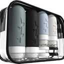 DEPOZA Travel Bottles Kit (16 Pack) - TSA Approved, Leak Proof Silicone Squeezable Containers for Toiletries. Complete Set with Jars, Sprayers & Bag (Black)