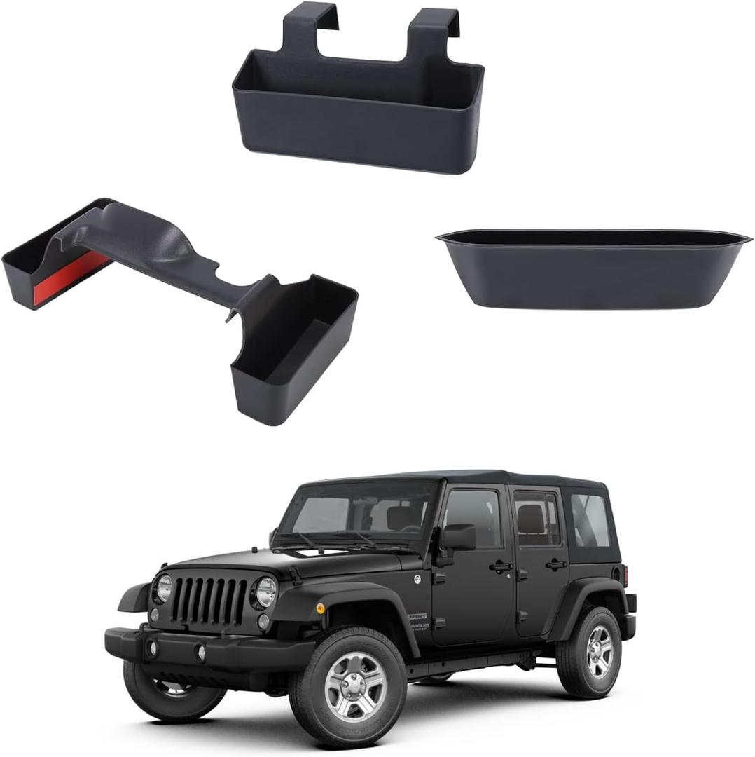 3PCS Gear Shift Console Side Tray Organizer, Center Console Hanging Storage Box, Passenger Side Co-Pilot Organizer Compatible with 2011-2018 Jeep Wrangler JK JKU Interior Accessories