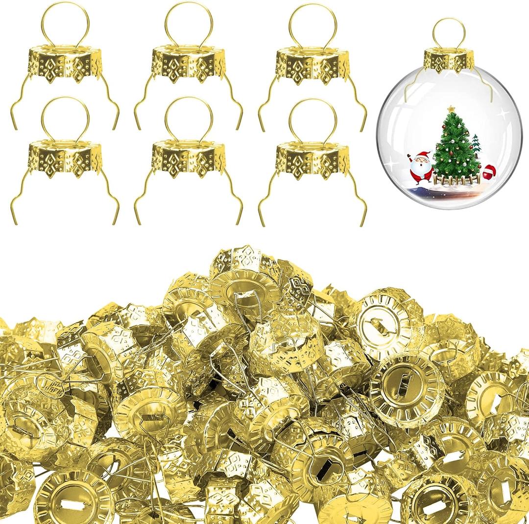 100 Pieces Round Christmas Ornament Caps - Replacement Ornament Hangers for Christmas Tree, Porcelain, Ceramic or Glass Decoration, DIY Decorations (Gold-3/4inch)