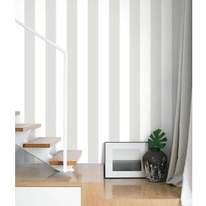 Guvana 17.7"x472" Grey and White Peel and Stick Wallpaper Striped Contact Paper Modern Self-Adhesive Wallpaper Gray Striped Waterproof Wall Paper for Bathroom Bedroom Decor