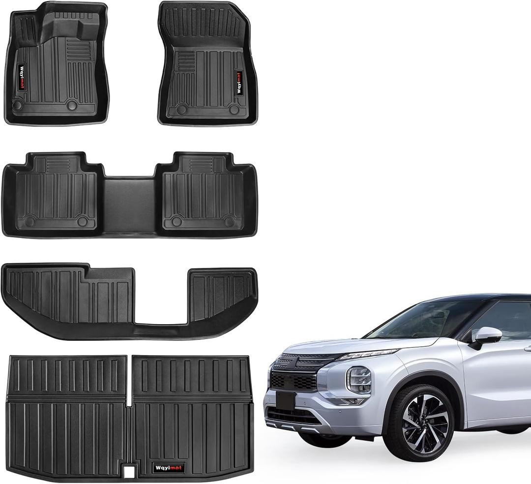 Custom for 2022-2024 2025 Mitsubishi Outlander Floor Mats 3Row and Trunk Cargo Liner All Weather TPE Rubber Mat (not for PHEV or Sport Models) (Floor Mats 3 Row+Cargo Liner