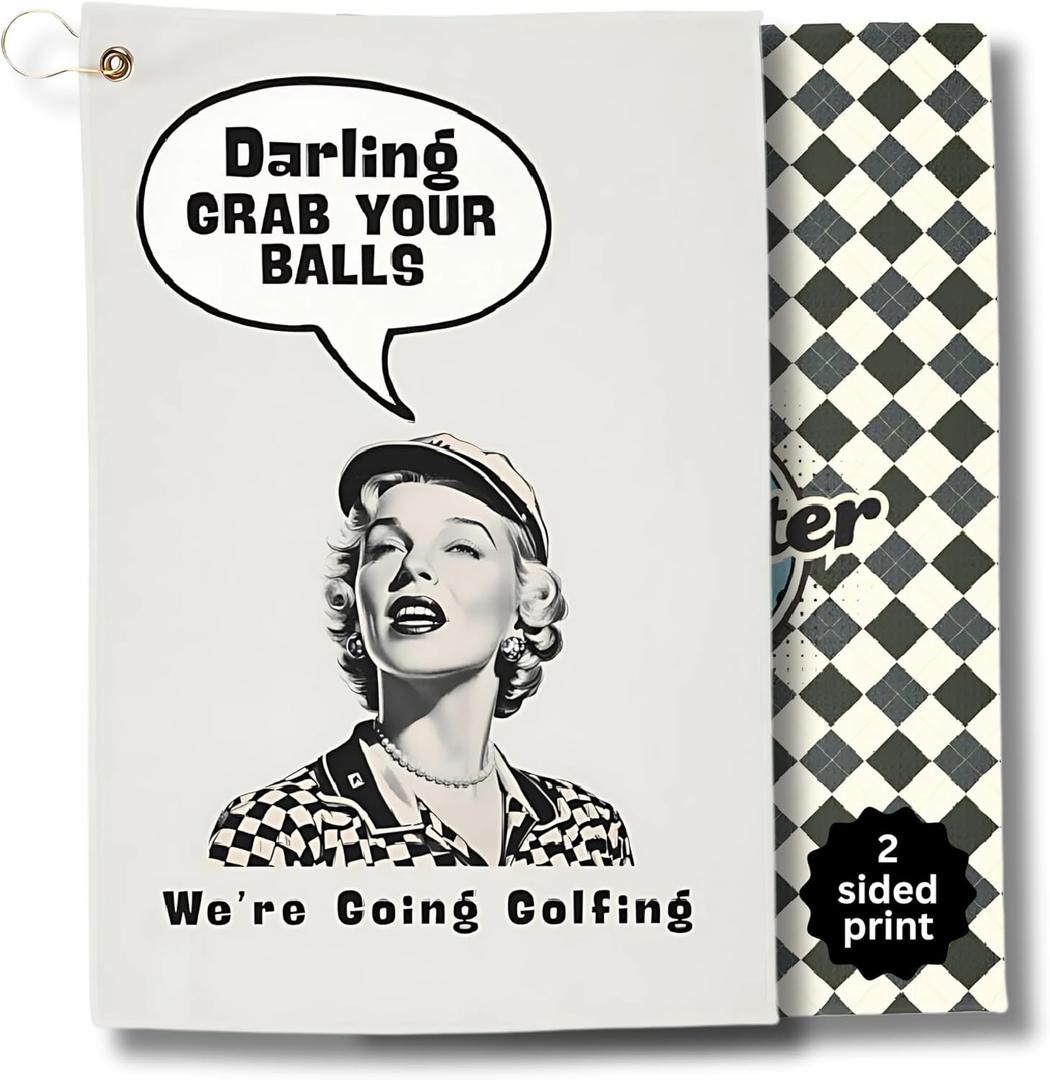 Funny Golf Towels- Golf Themed Gag Gifts for Men Who Have Everything, Golf Towels for Golf Bags with Clip for Men, Funny, Unique Accessories (Darling) (Multicolor-2)