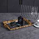 Sooyee Gold Decorative Tray,Bathroom Vanity Tray Decor, 15.3x9.8 Mirror Serving Tray with Handle for Dessert Table,Coffee Table,Vanity,Home Decor