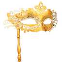 Hoshin Masquerade Mask with Stick, Mardi Gras Deecorations Venetian Masks for Womens(Gold)