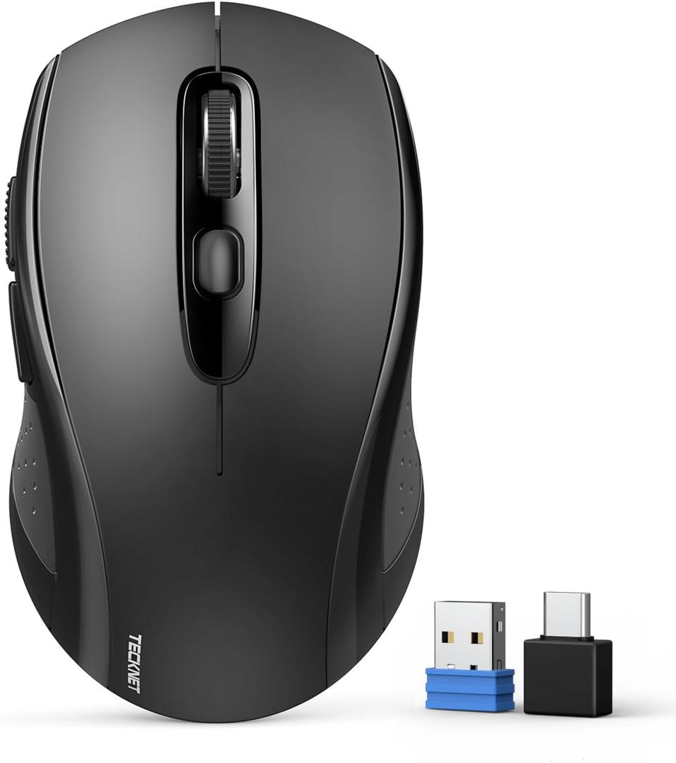 TECKNET Bluetooth Mouse, 4000DPI Wireless Mice for Laptop 2-in-1 (BT 5.0/3.0+2.4Ghz) Computer Portable PC Mouse Wireless with USB Receiver for Mac (USB-A/C+Bluetooth, Black)