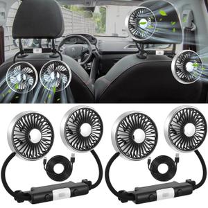 DaisyInner 2 Pcs Car Fan for Backseat Dual Backseat Cooling 360 Degree Rotatable Seat Fans with LED Light USB Car Rear Seat Fan for SUV Rv Sedan Cruise Van Boat