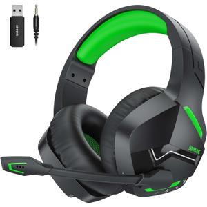 BINNUNE 2.4GHz Wireless Gaming Headset, Bluetooth 5.3 Gaming Headphones with Noise Canceling Mic, 120H Ultra-Long Battery, 50mm Drivers, Multi-Platform for PC / PS5 /PS4/ Switch/Mobile, Green