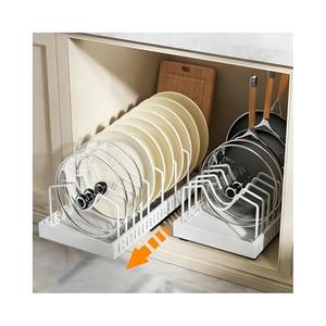 Kelvora 2Pack Expandable Under Cabinet Organizer Rack with 20 Adjustable Dividers for Pots, Pans, Lids & Bakeware, Kitchen Storage Holder for Cabinet Door, Fits Cutting Boards, White