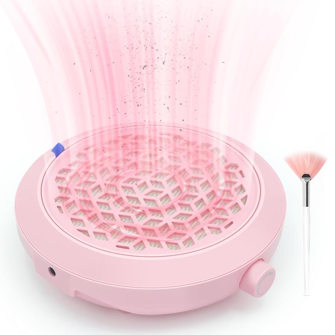 Nail Dust Collector, 4500RPM Powerful Suction Pink Nail Vacuum with Reusable Filter and Brush, Stepless Speed Control for Acrylics & Gels, Salon Tech & Home Essentials