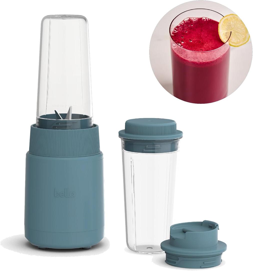 bella Portable Rocket Blender, Juicer & Smoothie Maker, Press & Twist Design, EverGood & BPA Free Dishwasher Safe Parts, 4 Tip Stainless Steel Blade, Cord Wrap, 240 Watt Motor, Surf (1.7 Cup)
