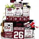 22 Pcs 2026 Graduation Tiered Tray Decor Sets Wooden Graduation Class of 2026 Table Decorations Senior 2026 Gown Diploma Farmhouse Signs for Home Shelf Party Office Desk(Dark Red)