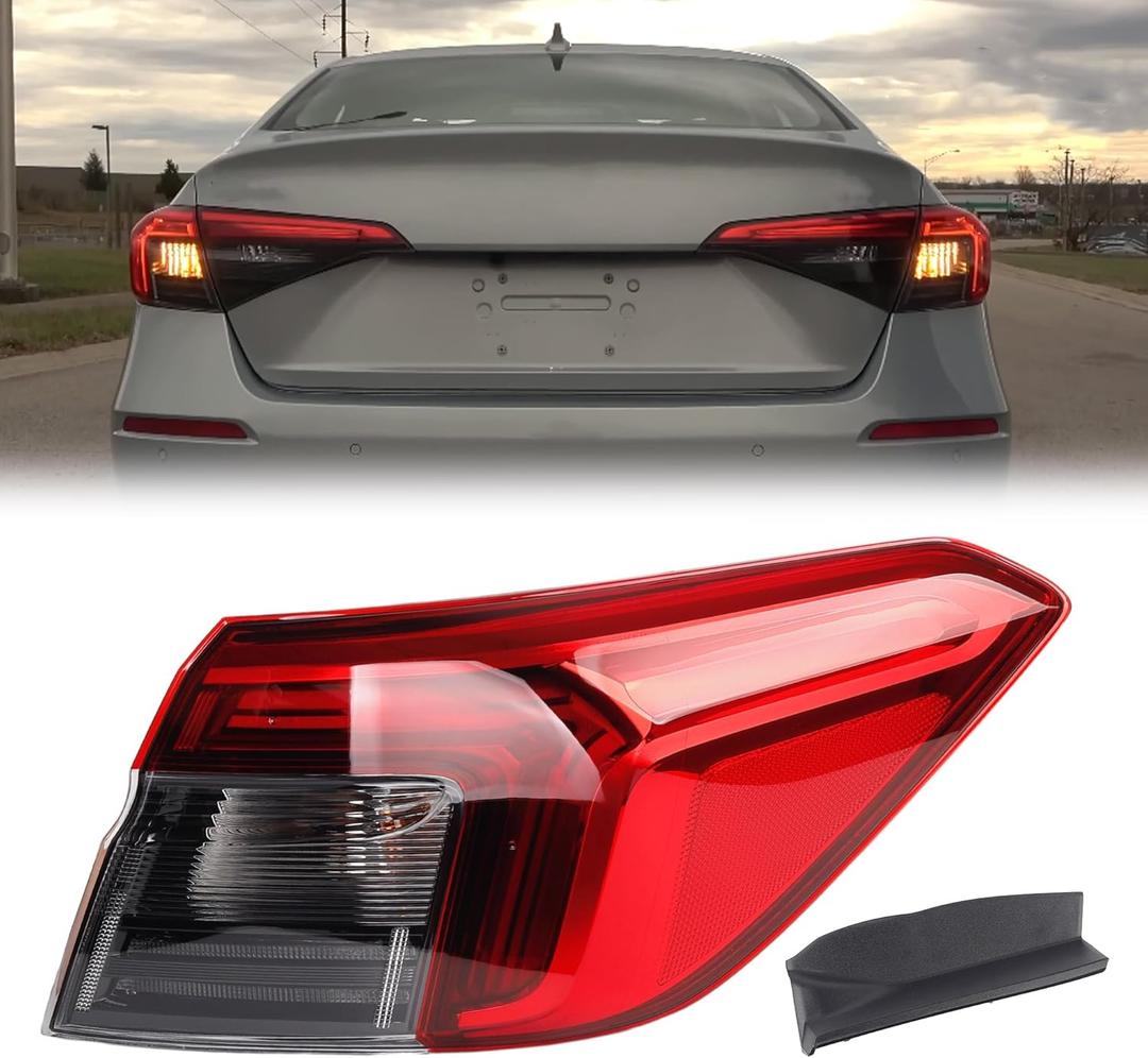 Dasbecan Right Tail Light Assembly Compatible with 2022 2023 2024 Honda Civic Rear Lamp Outer Passenger Side W/Bulbs Replaces# HO2805123 33500-T20-A01