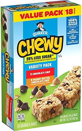 Pack of 3, Quaker Chewy Granola Bars, 25% Less Sugar, 2 Flavor Variety Pack, (18 Pack), Best before Aug 07 25
