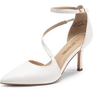 DREAM PAIRS Women's High Heels Strappy Pumps Closed Pointed Toe Stiletto Ankle Strap Party Dress Shoes (6, White)