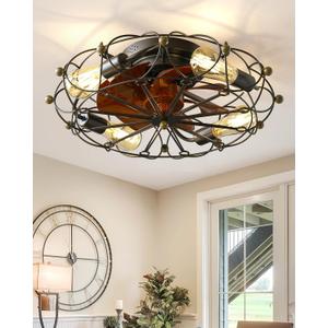 Caged Ceiling Fan with Light,Remote Control,5 Bulbs6 Speeds,20''Caged Ceiling Fans with Lights,Reversible Blades Ceiling Fan with Lights - Black,US Design Patent,for Bedroom,Living Room,study