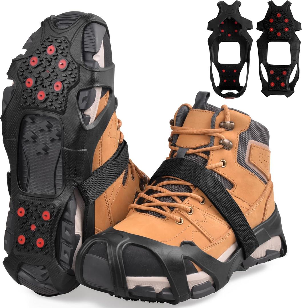 Ice Cleats for Shoes and Boots Tungsten Crampons Non-Slip Shoe Spikes Grippers for Snow and Ice Traction Cleats with Reflective Heel Slip-on Snow Cleats for Men Women Winter Walking (X-Large(11-14 men/12.5-15.5 women))