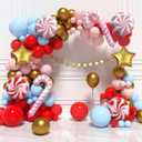 HOUSE OF PARTY Christmas Balloons Arch Kit - 110 Pcs | Pink, Baby Blue, Red, Gold Christmas Foil Balloons | Mylar Balloons with Candy Cane for Christmas Decoration (Vintage)