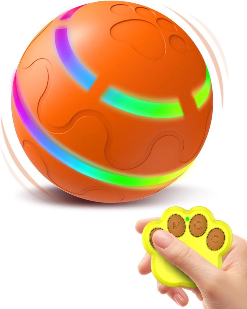 Interactive Dog Toys, Durable 360 Anti-Chew Remote Control Interactive Ball for Medium/Large Dogs, Self-Rolling & Jumping Chew Proof Dog Ball, USB Rechargeable, for Indoor/Outdoor Use