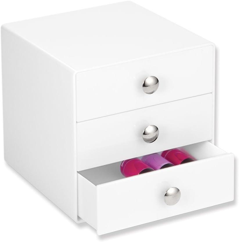 iDesign 3-Drawer Plastic Vanity Organizer, Compact Storage Organization Drawers Set for Cosmetics, Dental Supplies, Hair Care, Bathroom, Dorm, Desk, Countertop, Office, 6.5" x 6.5" x 6.5", White