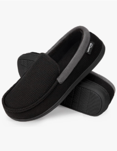 HomeTop Men's Comfort Memory Foam Moccasin Slippers, Breathable Cotton Knit Terry Cloth House Shoes for Indoor Outdoor, Size 8