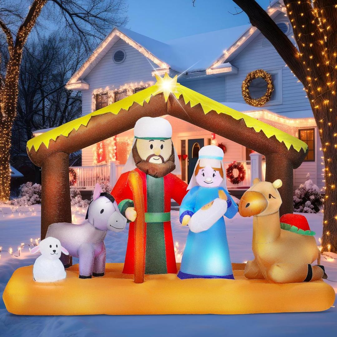 Joiedomi 6.5 ft Long Christmas Inflatable Nativity Scene Decoration, Christmas Inflatable with Build-in LEDs Blow Up for Christmas, Party Indoor, Outdoor, Yard, Garden, Lawn Dcor