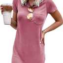 Ladiyo Women T Shirt Dress Summer Fashion Mini Dress Crew Neck Short Sleeve Dress Solid Color Casual Dress with Pocket (Pink, S)