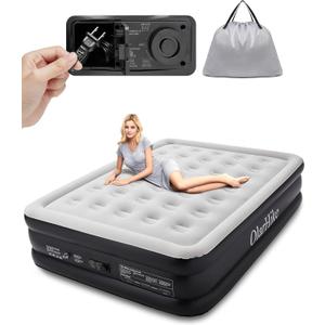 OlarHike Inflatable Queen Air Mattress with Built in Pump, 18"Elevated Durable Air Mattresses for Camping, Home&Guests, Fast&Easy Inflation/ Deflation Airbed, Black Double Blow up Bed, Travel Cushion, Indoor
