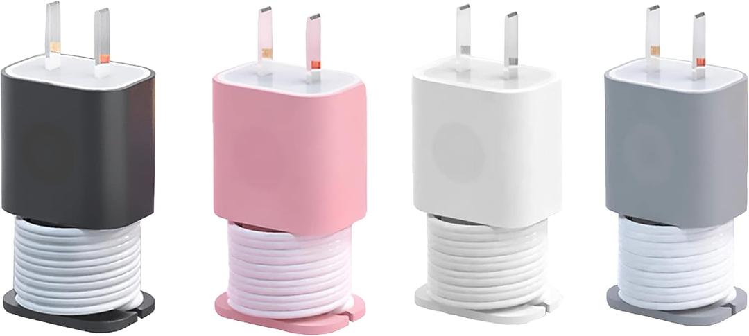 4-Pack 2 In 1 Silicone Charger Protector with Cord Wrap, Iphone Silicone Power Adapter Case, Snapback Charger Winder, Compatible with 18W/20W Charger - 1.65 x 1.1 inches (Charger not Included)