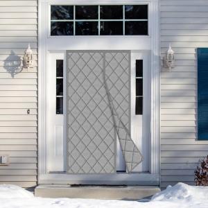 No Magnetic Thermal Door Curtain Fits Doors Size 32"x80"Curtain Size 35"x82", Insulated Curtain Side Open, Keep Warm in Winter Cool in Summer,Diamond Pattern,Gray