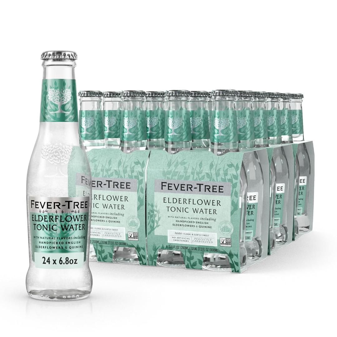Fever-Tree Tonic Water Glass Bottles, Elderflower, 163.2 Fl Oz, 6.8 Fl Oz (Pack of 24) BBE 12/26