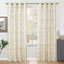 LAMIT French Country Yellow Linen Curtains for Living Room, 84 Inch Length Vintage Damask Floral Printed Curtains Grommet Light Filtering Rustic Cottage Drapes, 2 Panels, Each 52 x 84 Inch