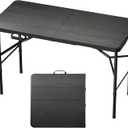 4Ft Folding Table Adjustable Height Portable Folding Tables Heavy Duty 400 lbs Capacity, Wood Grain Tabletop for Working Meeting Parties, Picnic, Camping, Weddings, Garden Dining-Black (4FT)