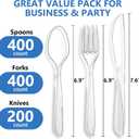 SACATR 1000 Count Plastic Silverware Heavy Duty -400 Forks,400 Forks,200 Knives,BPA-Free,Heat Resistant Disposable Plastic Spoons Bulk, Premium Cutlery for Parties, Events and Everyday Use