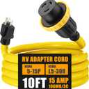 Kanayu 10ft 30 Amp to 15 Amp 110 Volt RV Adapter Cord Compatible with NEMA 5-15P to L5-30R, 3 Prong Locking Power Adapter 15A Household Male to 30A RV Female for Trailer Camper